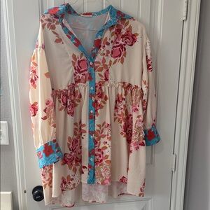 Sunday Up Floral Dress/Top with Blue Trim
